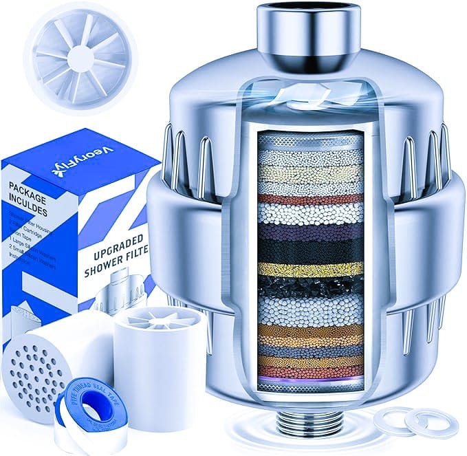 Filtre de douche couleur blanc et bleu