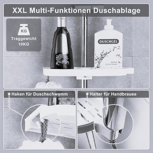 Görbach Barre de Douche 70cm avec Étagère, Acier Inoxydable Chromé, Support Pommeau et Fixations Réglables – Image 3